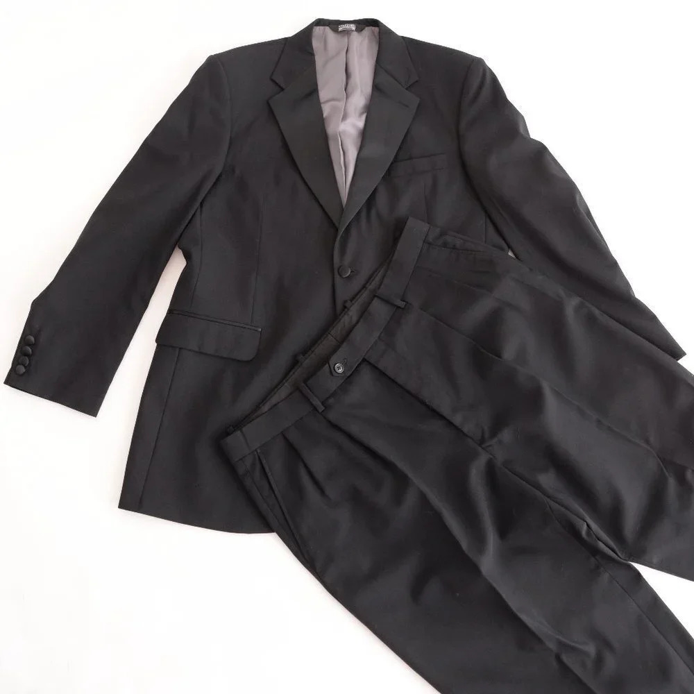 Stafford Black 100% Wool Tuxedo Set  Size 42L- 38 Waist